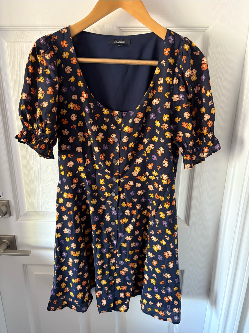 Madewell Smock-Sleeve Button-Front Mini Dress in Happy Hibiscus Size 4 - Picture 3 of 7